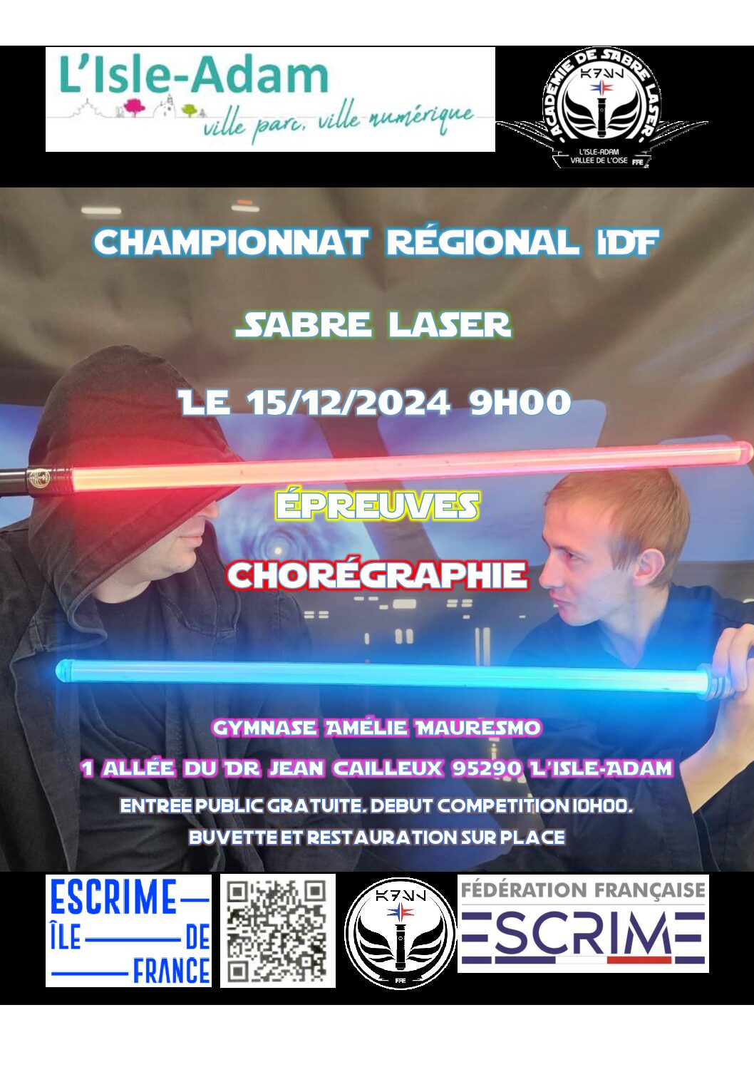 Championnat Régional Choré IDF Sabre Laser M15/M17-/M20/Sen/Vet – 15/12/24 L’ISLE ADAM